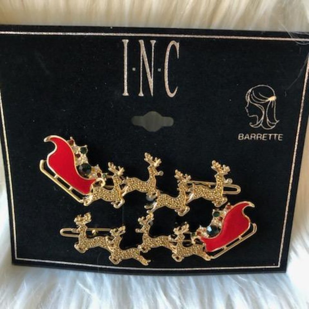 INC Reindeer & Sleigh Hair Barrette Set